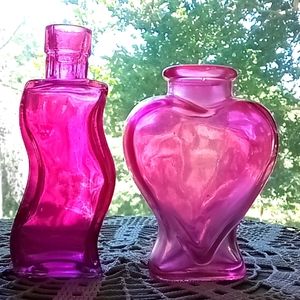 2 lovely recycled boho purple glass bottles